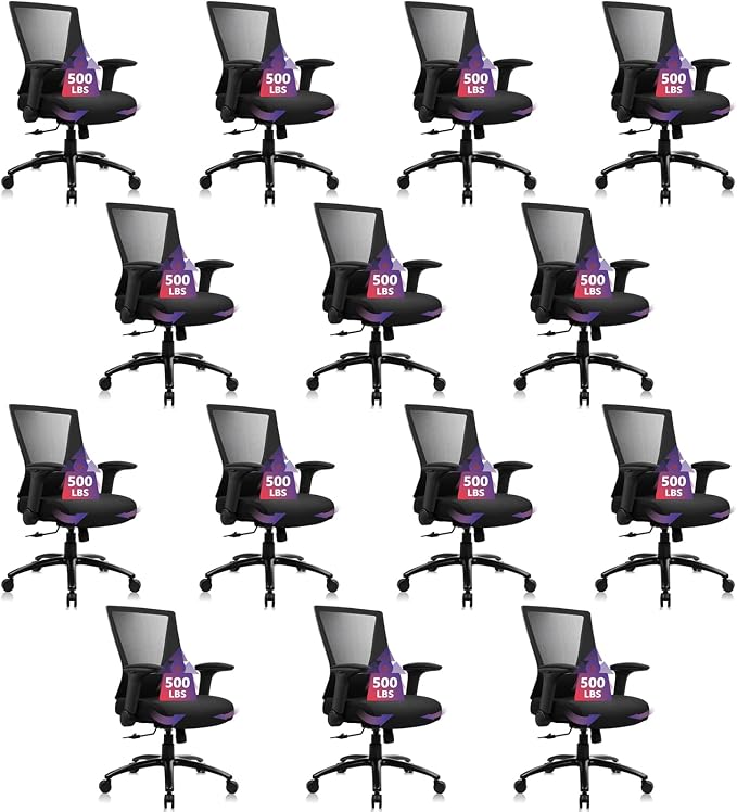 CLATINA Big and Tall Office Chair Heavy Duty Ergonomic Desk Chair 500lbs with Flip-up Arms & Wide Thick Seat Cushion Home Executive Swivel Mesh Chair for Study, Conference, Black, 14 PK