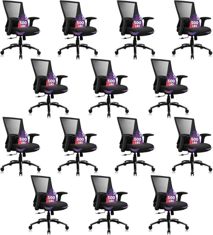CLATINA Big and Tall Office Chair Heavy Duty Ergonomic Desk Chair 500lbs with Flip-up Arms & Wide Thick Seat Cushion Home Executive Swivel Mesh Chair for Study, Conference, Black, 14 PK