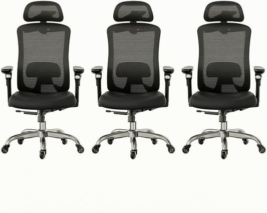 HUANUO Ergonomic Office Chair with 6D Armrest, Seat Depth Adjustment, Lumbar Support, Quiet Rubber Caster, High Back Mesh Gaming Chair with 3D Headrest, Big and Tall Chair for Home Office, Pack of 3