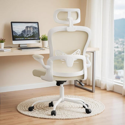 Furmax Ergonomic Office Chair Executive High Back Computer Desk Chair with 3D Adjustable Headrest, Adjustable Lumbar Support Armrests for Home Office (Light Beige)