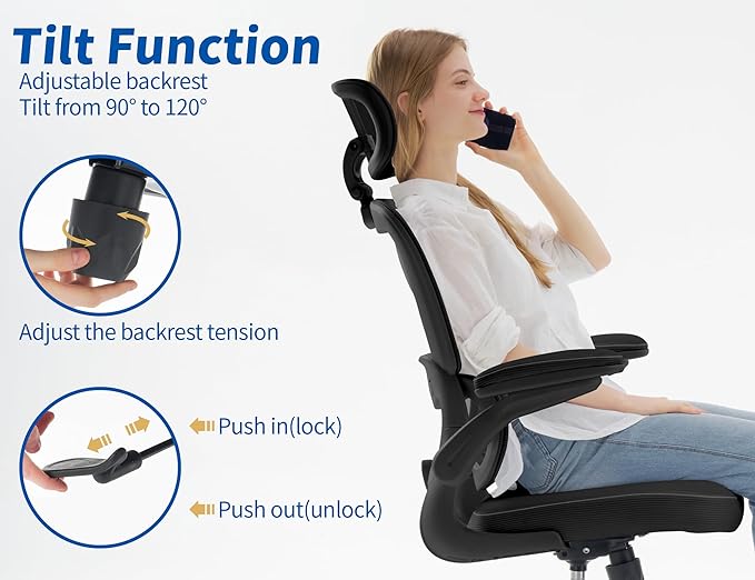 TRALT Ergonomic Office Chair - Desk Chair with Adjustable Headrest Lumbar Support Computer Chair - Mesh Comfy Chair with Flip-up Armrests - Gaming Chair for Adults Home Office PU, Black, Pack of 8