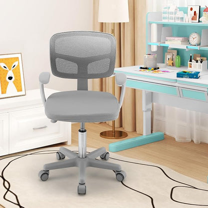 Giantex Kids Desk Chair, Ergonomic Adjustable Teen Task Chair w/Y-Shaped Lumbar Support, Armrest & Universal Wheels, Mesh Kid Office Chair for Sturdy, Kids Computer Chair for Boys & Girls 4-12, Grey