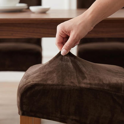 Deisy Dee Stretch XL/Oversized Extra Large Velvet Dining Room Chair Covers for Kitchen Dining，Removable Washable Chair Protectors Slipcovers (Brown, 4)
