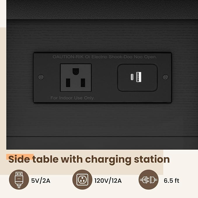 GRUSIGN End Table with Charging Station, Flip Top Side Table with USB Ports and Outlets, 3-Tier Small Side Table with Storage for Small Space, End Tables for Living Room/Bedroom, Black