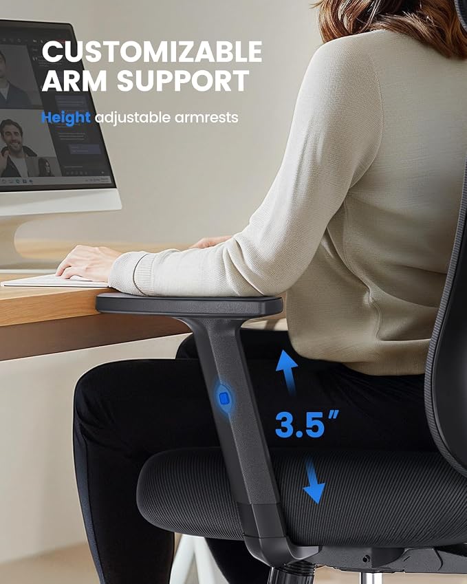 NOBLEWELL Ergonomic Office Chair with Padded Lumbar Support, 2D Headrest, Adjustable Armrests, Upgraded Contoured Seat Cushion, 130° Rocking Tilt, Computer Gaming Chair for Home Office, Pack of 3