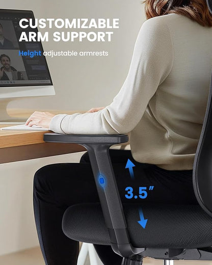 NOBLEWELL Ergonomic Office Chair with Padded Lumbar Support, 2D Headrest, Adjustable Armrests, Upgraded Contoured Seat Cushion, 130° Rocking Tilt, Computer Gaming Chair for Home Office, Pack of 8
