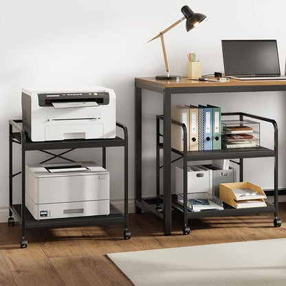 Printer Stand, 22''W X 20''D X 22.4''H Mini Fridge Stand, 3D Printer Table with Storage, Large Printer Cart with Height Adjustable Shelf, Rolling Printer Cart with Wheels for Home Office, Black