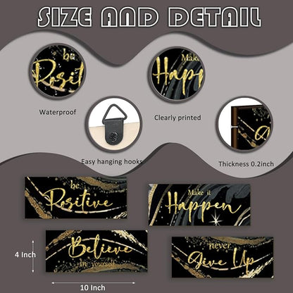 FENCORDAR 4 Piece Black and Gold Wall Decor Set Motivational Wall Decor Inspirational Wooden Signs for Bedroom Bathroom Women’s Office Abstract Elegant Art for Home or Office Decoration 10X4 Inches