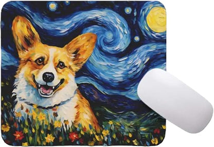 Starry Night Dog Mouse Pad for Home Office Gaming Working Desk Computer Desktop Accessories Non-Slip Rubber Mouse Pad for Dog Lovers (Corgi)