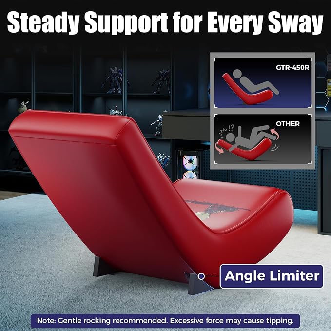 GTPLAYER Gaming Floor Rocking Chair – Rocker Floor Game Chair with Angle Limiter, Stylish Patterned Design, Comfortable Video Game Seat, Red Baseball Pattern