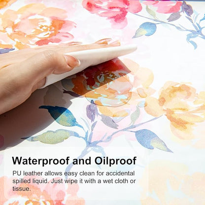 QiyI Floral Mouse Pad, Watercolor Flowers Desk Mat for Desktop, Women Girls Office Décor Accessories, PU Leather Waterproof Gaming Mousepad, Pink Yellow Peonies Desk Pad Computer Mat, 31.5" x 11.8"