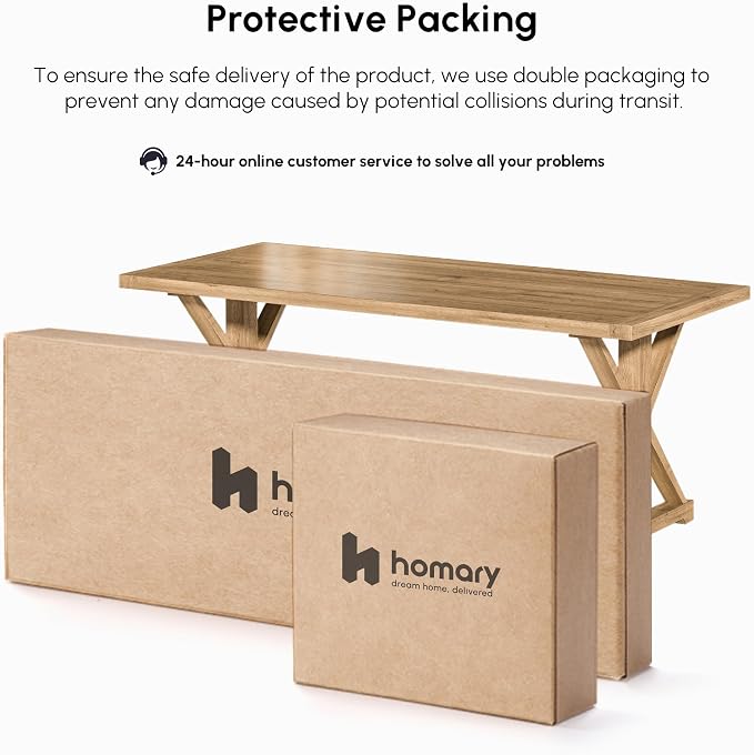 homary 59.1" Solid Wood Executive Desk, Rustic Farmhouse Home Office Desk with X-Trestle Base, Compact Writing & Computer Table for Home Office or Study Room