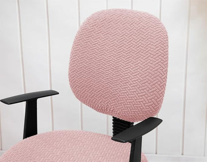 MIFXIN Computer Office Chair Cover Stretch Elastic Slipcover 2 Piece Stretchy Jacquard Washable Computer Chair Covers Furniture Protector for Office Home, NO Chair, Only Covers (Pink)