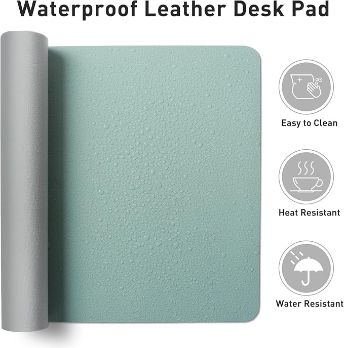 Aothia Leather Desk Pad Protector, Mouse Pad, Office Desk Mat, Non-Slip PU Leather Desk Blotter, Laptop Desk Pad, Waterproof Desk Writing Pad for Office and Home (23.6" x 13.7", Light Blue)