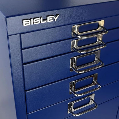 Bisley 8-Drawer Steel MultiDrawer Cabinet - Oxford Blue | Chrome Pull Handles with Label Holders, Powder-Coated Steel, Removable Drawers, Fits Under Most Desks, Labels Included