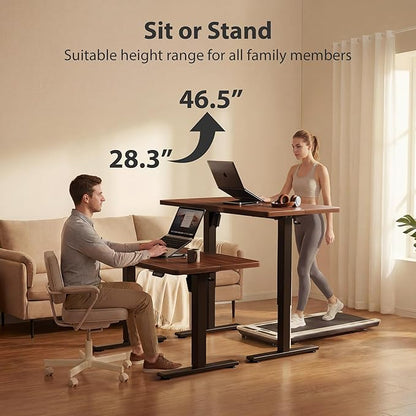 Cubiker Standing Desk, 40x24 Inches Sit Stand Home Office Desk, Electric Stand up Desk, Adjustable Desk with Splice Board, Black Frame/Black Walnut Top