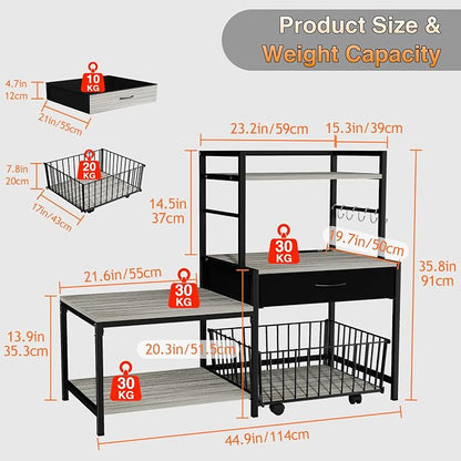 Saudism 3D Printer Stand with Storage Drawer and Rolling Filament Basket, Industrial Printer Table with Open Shelves and Hooks, Sturdy Metal Workstation for 3D Printing Tools and Accessories, Gray