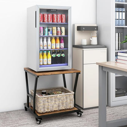 Natwind 2-Tier Large Printer Stand,23.6"x23.6"x29.5" Heavy-Duty Printer Table Cart with Paper Storage Shelf & Wheels,Ideal for Home Office Laser Printers, Copiers (Retro)