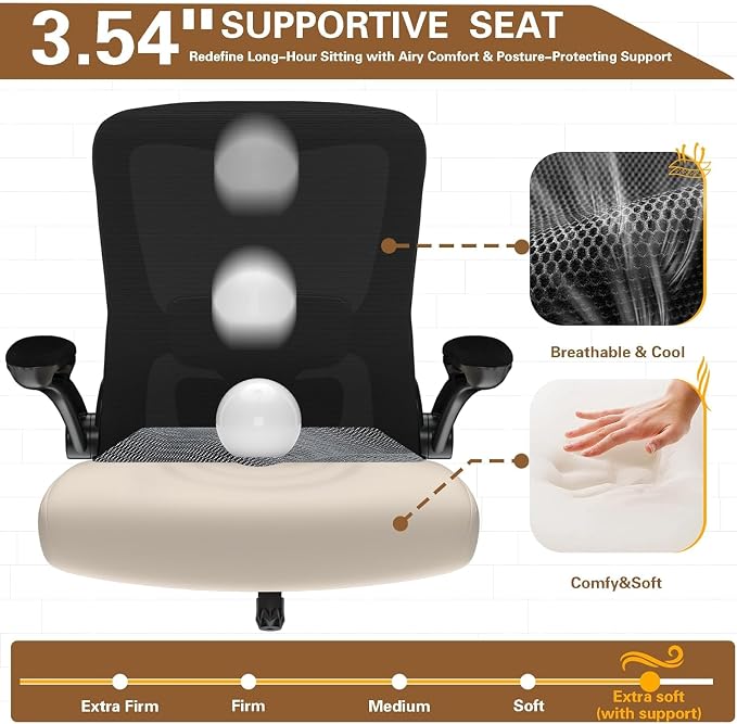 Ergonomic Office Chair for Long Hours, Padded Lumbar Support for Lower Back Relief, 330 lb Capacity, Comfortable Computer Desk Chair for Home Office, Computer & Study