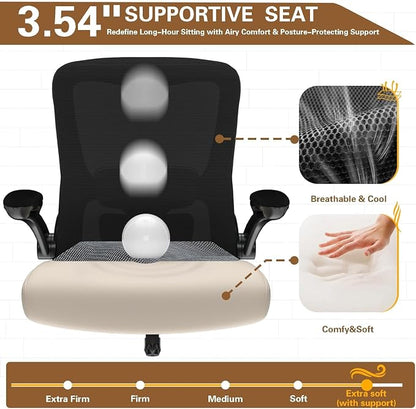 Ergonomic Office Chair for Long Hours, Padded Lumbar Support for Lower Back Relief, 330 lb Capacity, Comfortable Computer Desk Chair for Home Office, Computer & Study