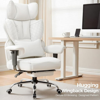 COMHOMA Desk Office Chair Big and Tall Office Chairs Ergonomic Gaming Chairs with Wide Seat Leather High Back Chair with Foot Rest Adjustable Armrests Pocket Spring Lumbar Support