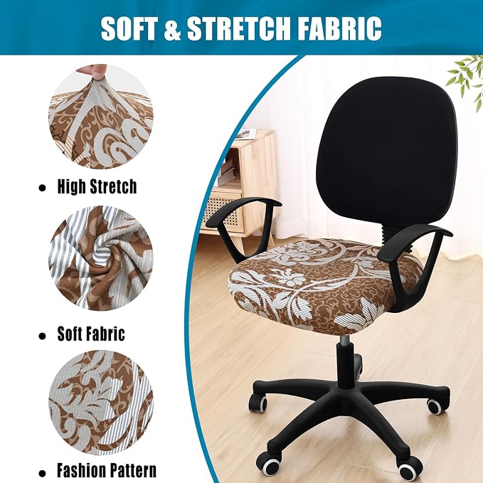 Smiry Printed Office Computer Chair Seat Covers, Stretch Fit Universal Desk Rotating Chair Cover Washable Removable Seat Cushion Protectors - Brown and Blue