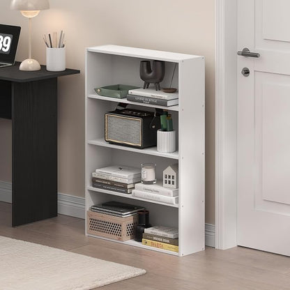 Furinno Basic Book Shelf, 4-Tier Bookcase with Open Shelf, Bookshelf, Cube Storage Organizer, 6 x 24 x 35, for Living Room, Bedroom, Home Office, White