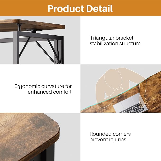 JOYMOOP Folding Desk Rustic Brown - 40", No Assembly Foldable Desk for Home, Office - Middle Size, Wooden Top Folding Computer Desk for Working, Writing, Studying