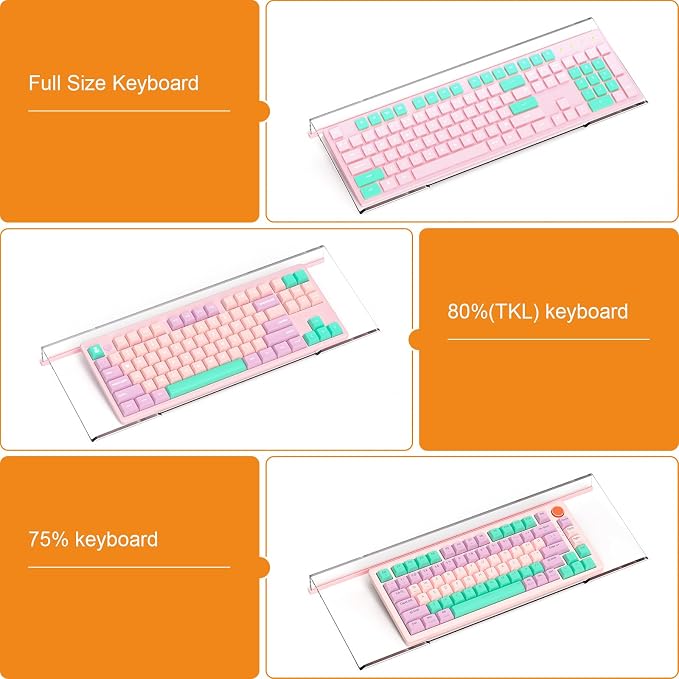 BEEGO Ergonomic Computer Keyboard Stand - Clear Acrylic Keyboard Riser Tilted Keyboard Holder Keyboard Tray with Lightpink Non-Slip Strip for Easy Typing at Home School Office Desk Accessories