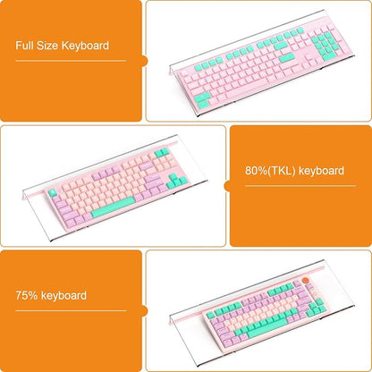 BEEGO Ergonomic Computer Keyboard Stand - Clear Acrylic Keyboard Riser Tilted Keyboard Holder Keyboard Tray with Lightpink Non-Slip Strip for Easy Typing at Home School Office Desk Accessories