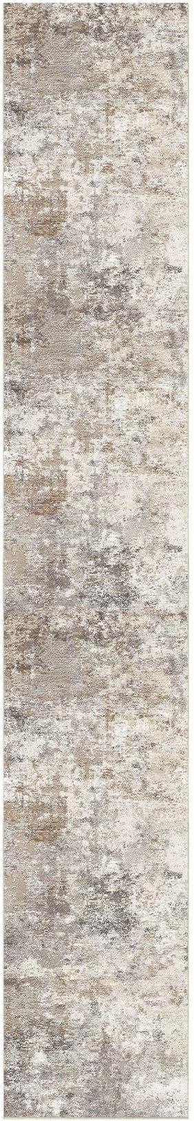 UERMEI 3x18 Washable Runner Rug for Hallway, Non Slip Low Pile Kitchen Carpet, Neutral Modern Abstract Indoor Floor Mat for Entryway Laundry, Kid & Pet Safe High Traffic Area, Brown Grey