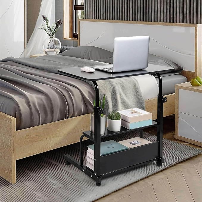 Adjustable Height Mobile Computer Desk for Small Space Rolling Writing with Wheels Corner Home Office Study Portable Bedrooms Work Desk Standing Desk Sizes 31.5X15.7 Inches Black C