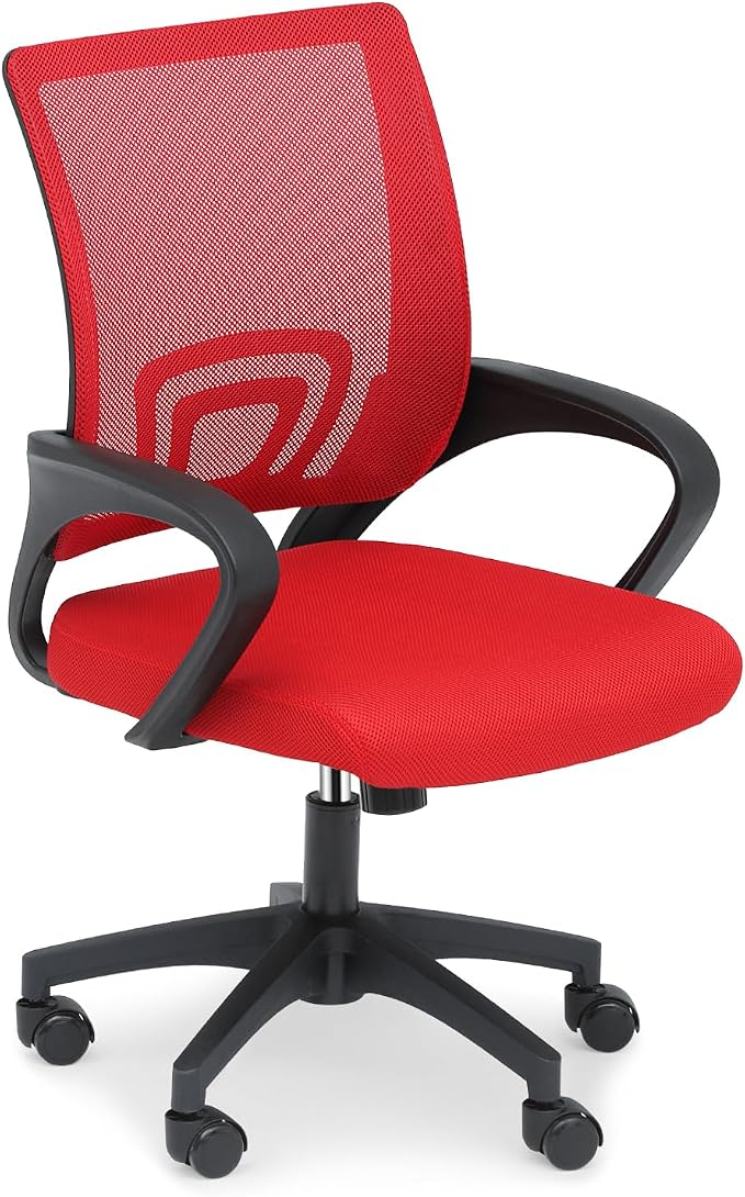 Athena Collection Computer Office Chair, Ergonomic Desk Chair with Rolling Wheels, Mesh Back Support and Height Adjustable, Small and Comfy for Home Office, Study, Red