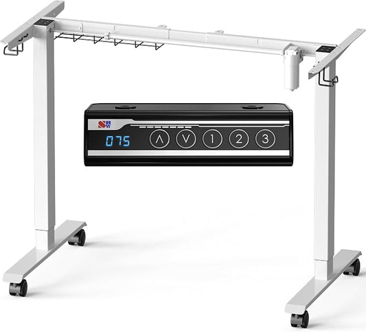 SHW Premium Electric Standing Desk Frame – Height Adjustable Motorized Base for 40" to 72" Table Tops, Smooth Lift Sit-Stand Frame for Home or Office, White