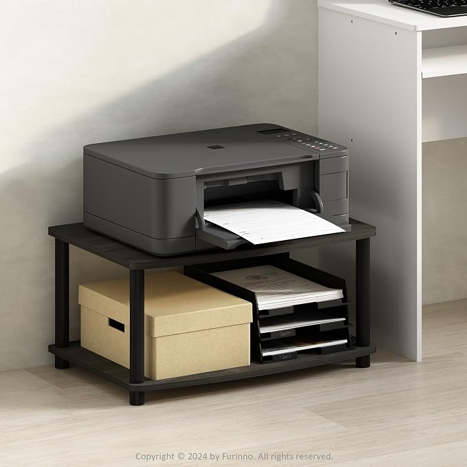 Furinno Turn-N-Tube Printer Stand with Storage, 2-Tier Printer Table, Under Desk Printer Stand, Toolless Assembly, for CPU, Office Supplies, Home Office, Espresso