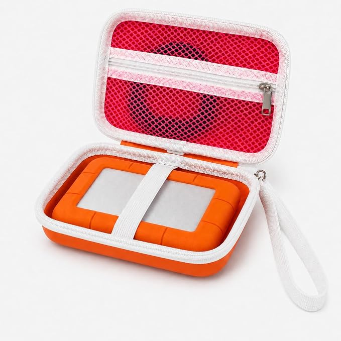 Case Compatible with LaCie Rugged Mini 1TB/ 2TB/ 4TB/ 5TB External Hard Drive Portable HDD, Storage Holder for Hard Drives for Mac and PC Computer & USB 3.0 2.0 Cable SD Cards (Flame)