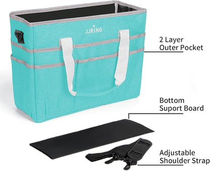 JJRING Craft Organizer Tote Bag, Large Art Storage Caddy with Multiple Pockets, Sky Blue Sewing Bag for Art, Craft, Scrapbooking, School, Medical, and Office Supplies Storage