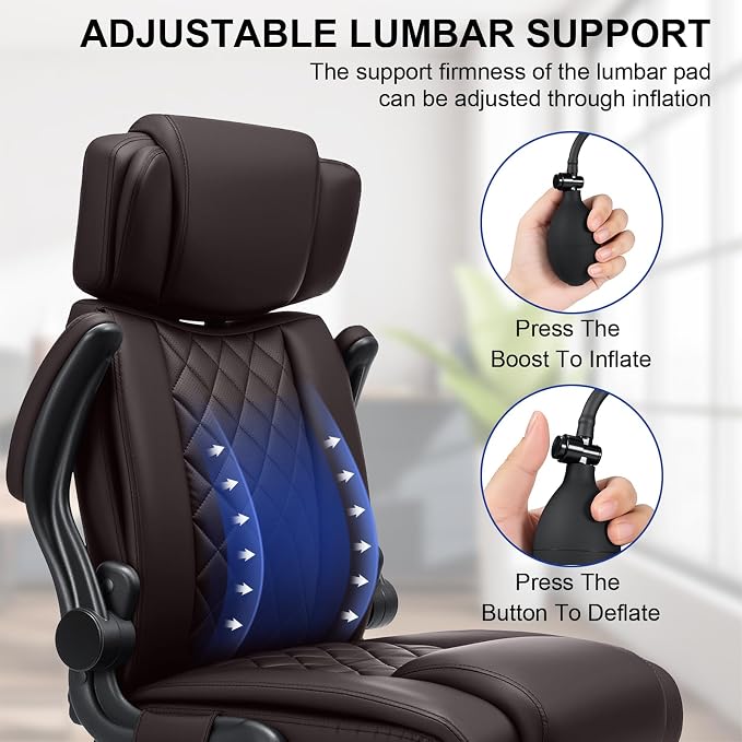 HOFFREE Executive Office Chair Ergonomic Computer Chair Comfy with Adjustable Lumbar Support and Headrest Swivel Rolling Office Chair with Flip-up Arms for Work,Study(Coffee)