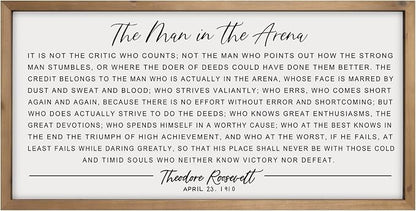 flangairy The Man In The Arena Wall Art Framed 24.8x12.6inch, Wood Motivational Office Wall Decor for Men, Inspirational Positive Famous Quotes Home Decor