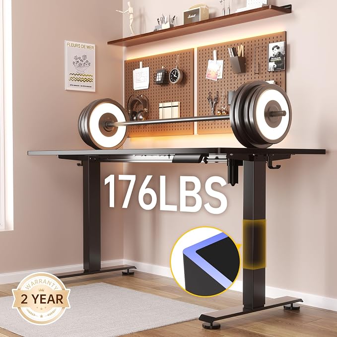Veken 63x27.6 Inch Large Electric Standing Desk, Heights Adjustable,Sit to Stand Up, Work Home Office Computer Table for Walking Pad, Wooden Desktop Desks, Black