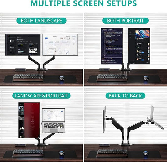 WALI Laptop Desk Mount, Dual Monitor Arm with Laptop Holder, Adjustable Height Laptop Arm Mount for Desk, Fits 17” Notebook and 32” Monitors, Up to 22Lbs (GSMP002LP), Black