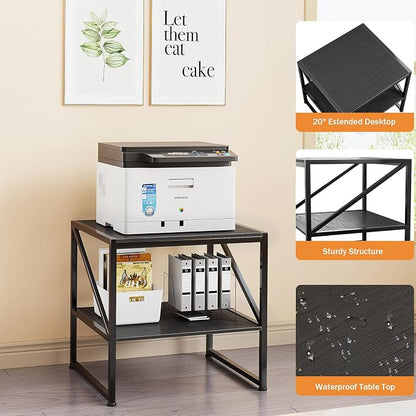 2-Tier Large Priner Stand with Storage Shelf, 20"×20" Under Desk Printer Table for Home Office, Mini Fridge Stand, End Table for Living Room, Heavy Duty Storage Rack for Scanner Fax Machine, Black