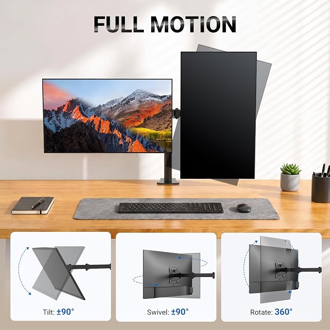 GRIFEMA Monitor Mount for 13-32 in, Dual Monitor Arm, Up to 19.8 Lbs Each | Full Motion Adjustable Height, 360° Rotate, Tilt, Swivel, Easy Install, VESA 75/100 mm, Monitor Stand for Home Office Gaming