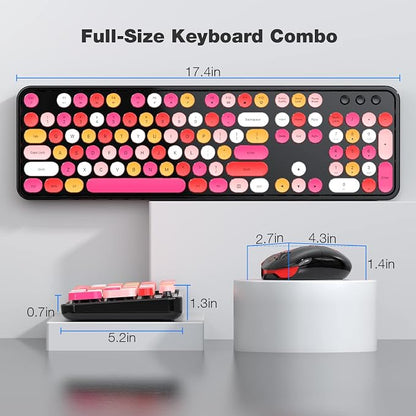 Dilter Wireless Keyboard and Mouse Combo, 104 Keys Full-Sized 2.4 GHz Round Keycap Typewriter Keyboards, USB Receiver Plug and Play, for Windows, Computer, PC, Laptop, Desktop (Black Colorful)