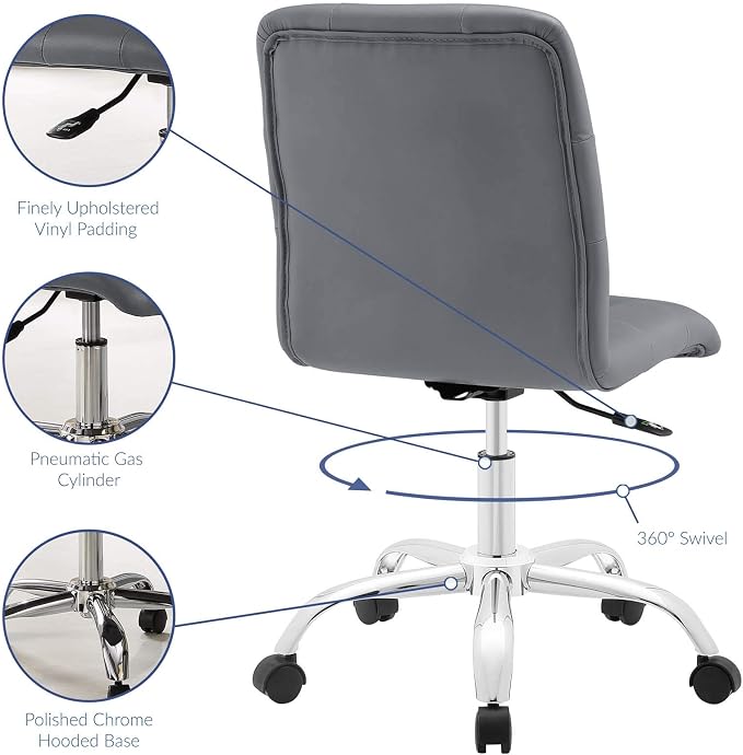 Modway Prim Ribbed Armless Mid Back Swivel Conference Office Chair In Gray