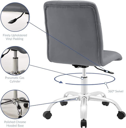 Modway Prim Ribbed Armless Mid Back Swivel Conference Office Chair In Gray
