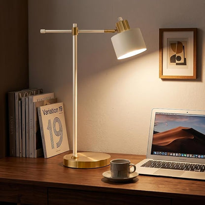 OYEARS 22.2" Modern Desk Lamp, Metal Table Lamp with LED Bulb, Adjustable Reading Lamps for Living Room, Mid Century Task Lamp for Home Office, Industrial Bedside Lamps, Cream and Gold