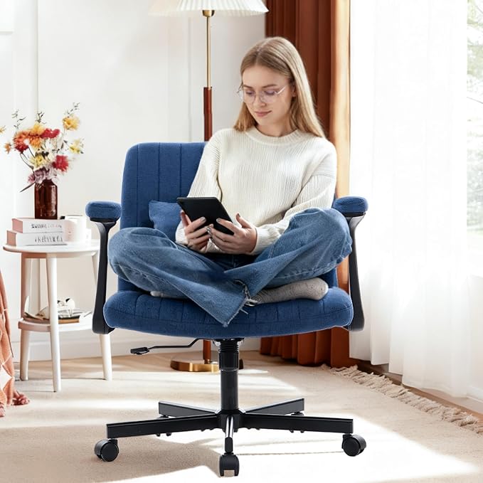 Ergonomic Cross Legged Chair with Wheels,360° Swivel Meditation Chair,ADHD Chair, Criss Cross Desk Chair with Lumbar Support and Adjustable Stool, (Wide seat Cushion, Blue)