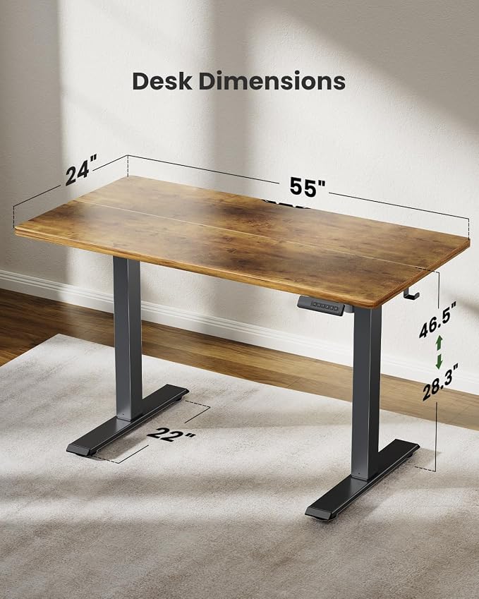 Marsail Electric Standing Desk, Adjustable Height Stand up Desk, 55 x 24 Inches Sit Stand Home Office Desk, Computer Desk, Rustic Brown