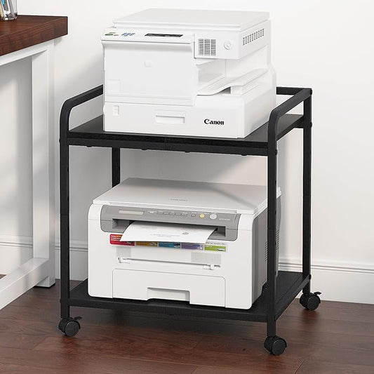 21"x15.8" Large Printer Stand with Storage, 2-Tier Under Desk Printer Table, Rolling Printer Cart with Lockable Wheels for Home, Office (Black)